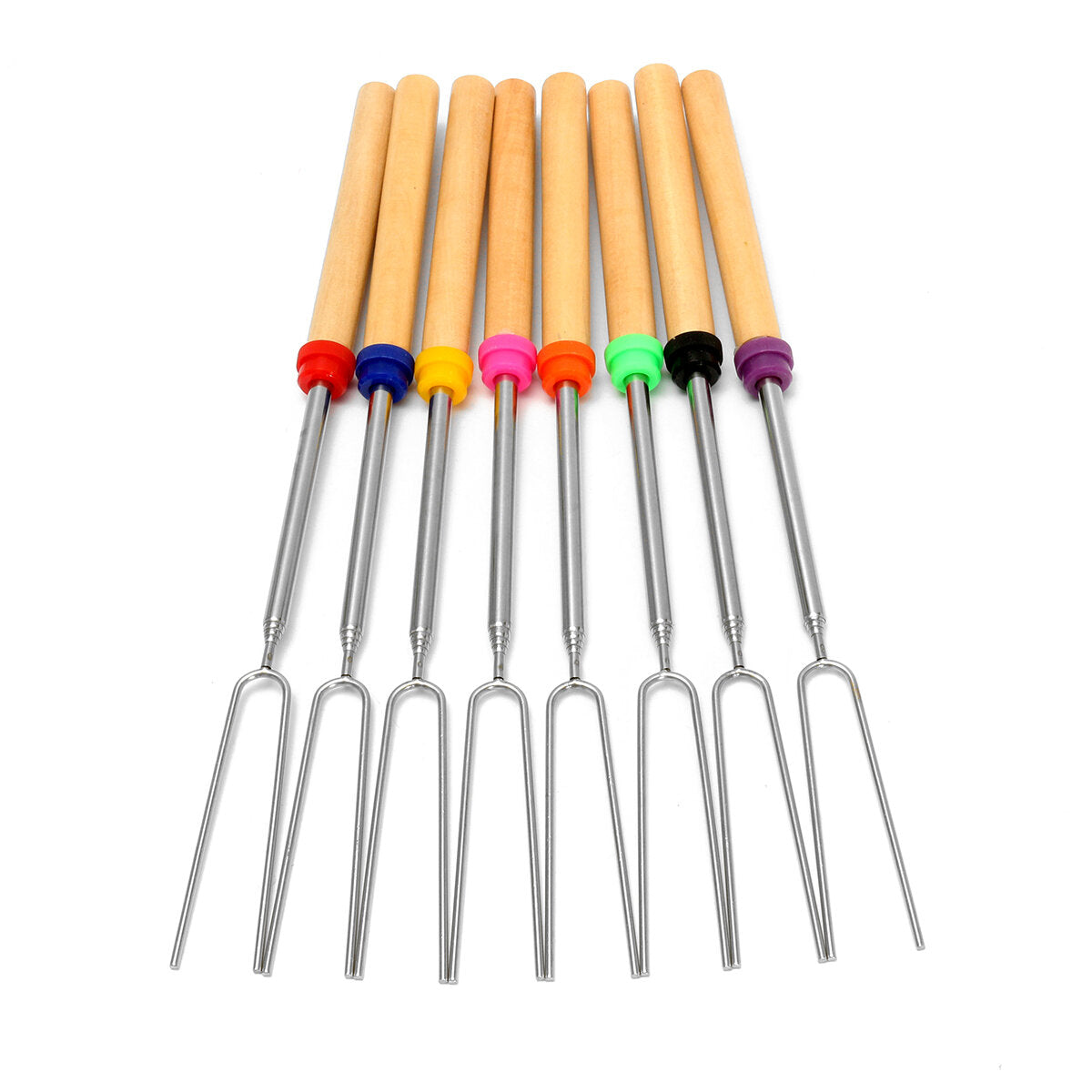 8 Pieces 32-Inch Colorful Telescopic Roasting Marshmallow Barbecue Skewers BBQ Stick Fork BBQ Tools