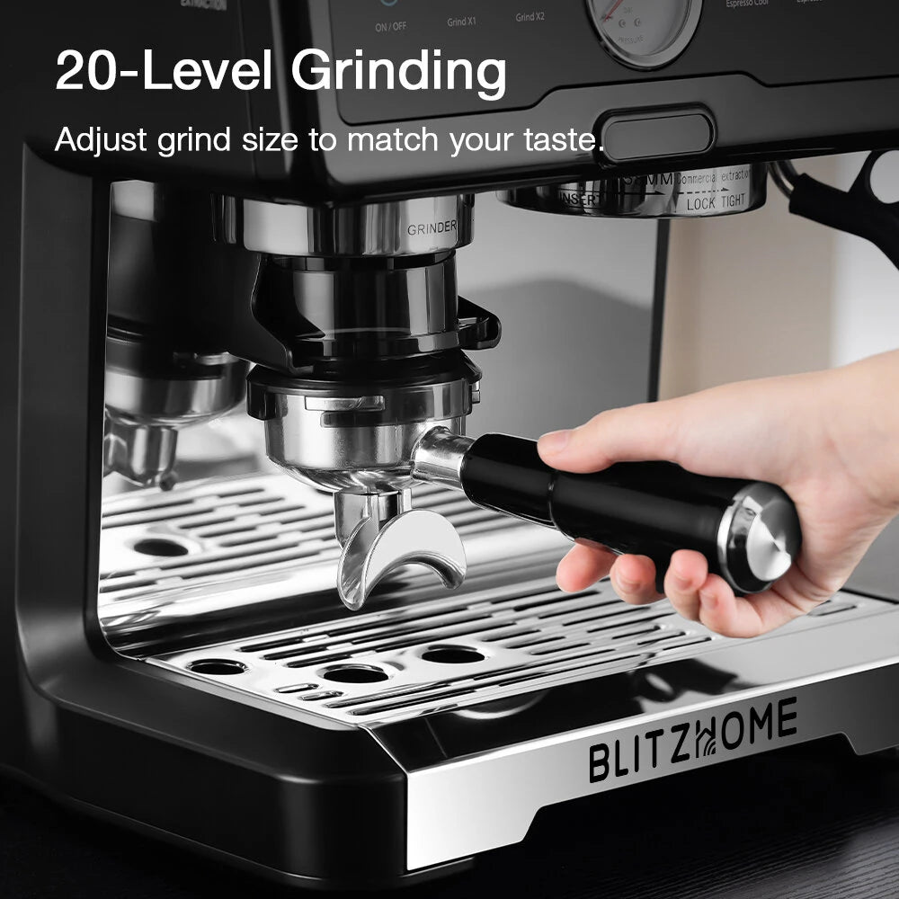 20-Bar 2200W Espresso Machine, Conical Burr Grinder, Dual Boiler & Pump, PID/NTC, Hot & Cold Brew, 58mm Portafilter & Steam Wand