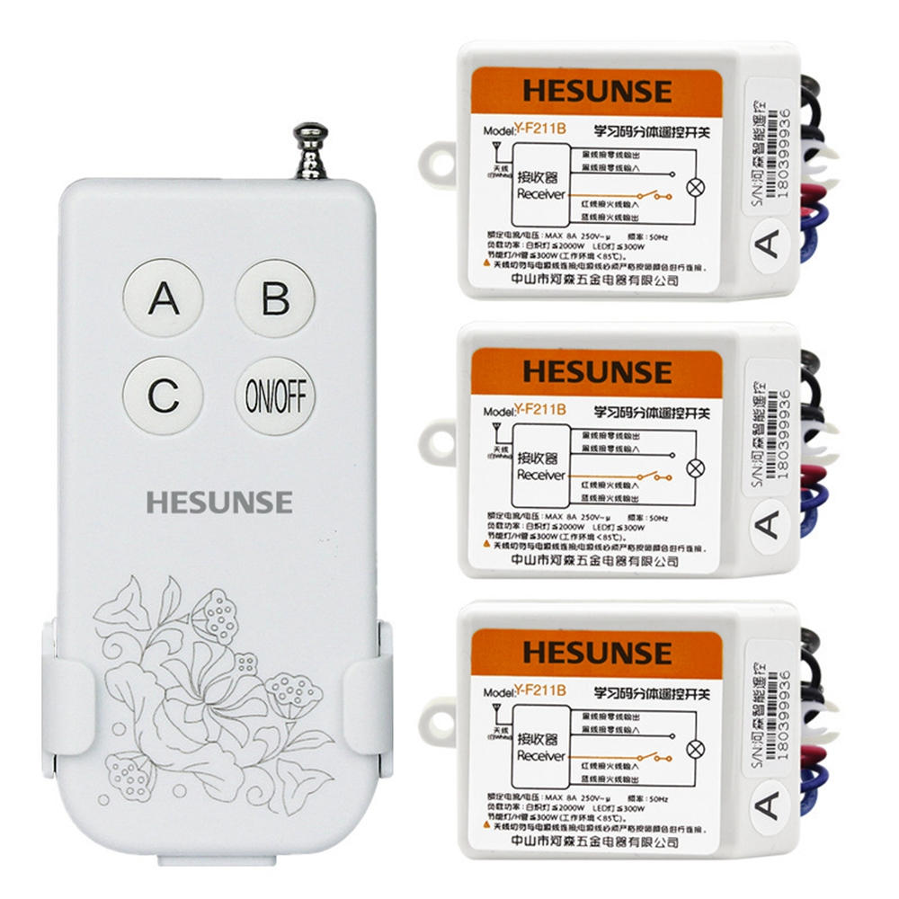 3104W 1N3 220V 433mhz 3 Ways Wireless Remote Control Light Switch With 3 Receivers for LED Lamp