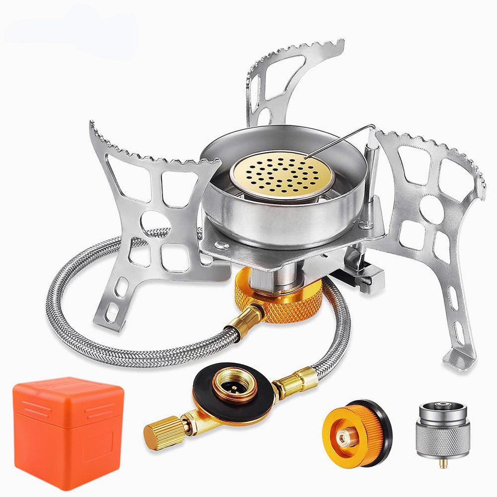 Outdoor Windproof Gas Stove Camping Gas Burner Folding Split Electronic Stoves Tourist Equipment for Hiking 3900W