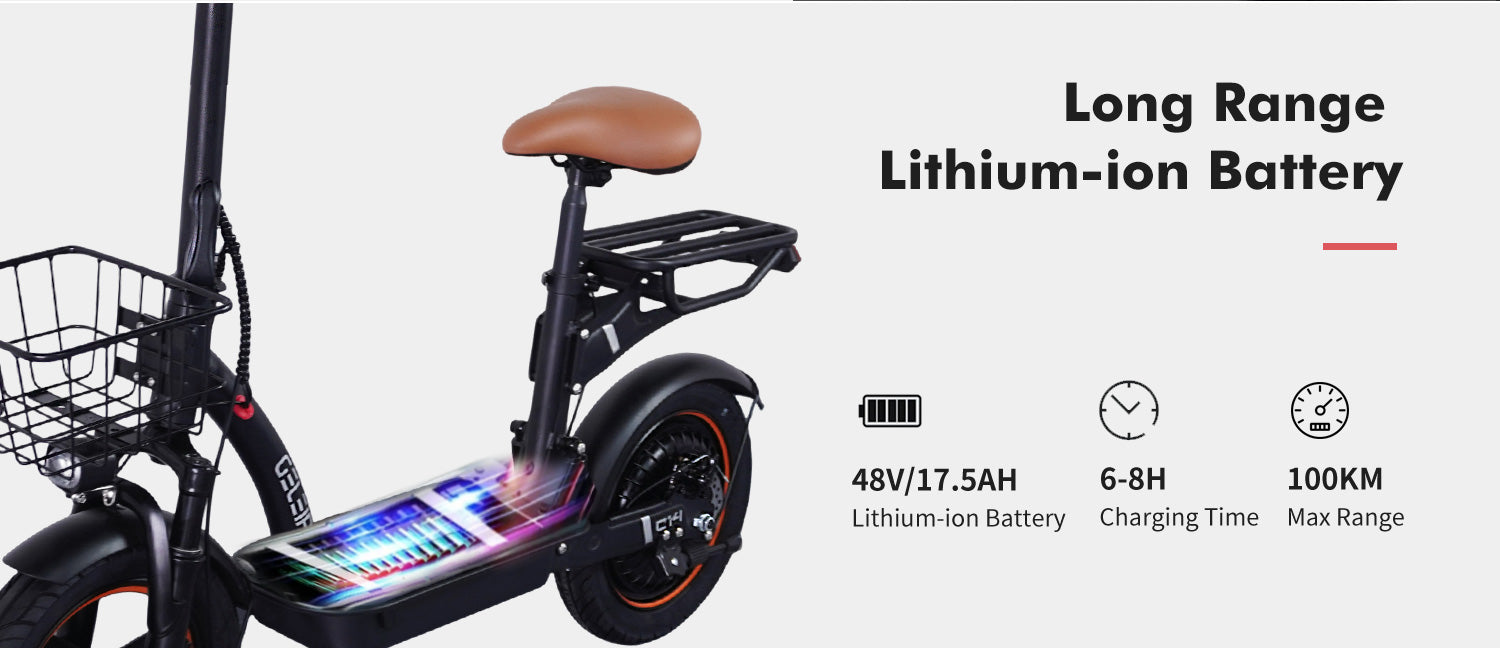 Electric Scooter w/ Seat 48V 17.5AH Battery 500W Motor Recommended Top Speed 25KM/H 14inch 100KM Max Mileage 120KG Max Load E-Scooter