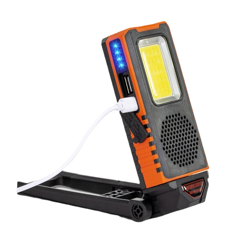 6Modes 3-in-1 COB Work Light + Bluetooth Audio + Power Bank USB Recharging Multifunction Foldable Warning Spotlight Waterproof LED Lights