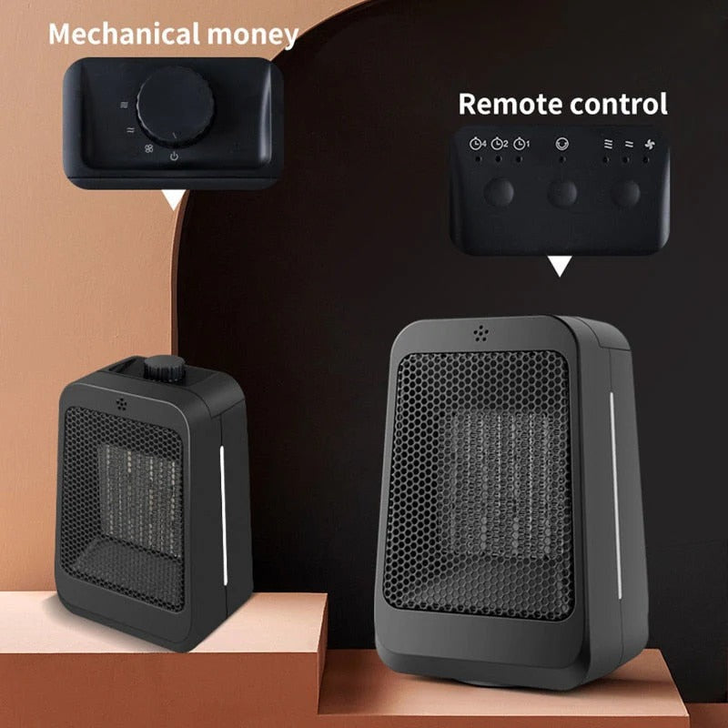 PTC Small Heater Fan: 3-Gear Adjustable, Remote Control, Timer, Oscillating Desktop Heater