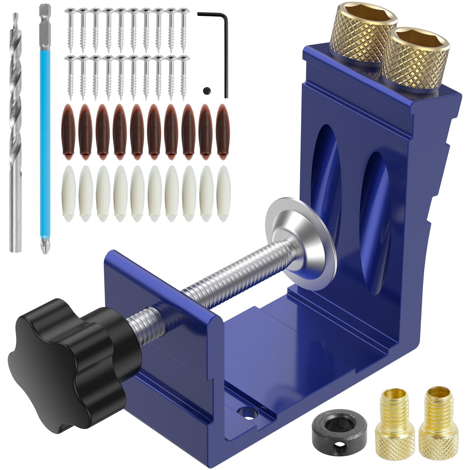 Mini Pocket Hole Jig Kit - Durable Metal, 15° Angle, Easy to Use, Includes Clamp, Screws & Plugs for DIY Projects