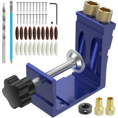 Mini Pocket Hole Jig Kit - Durable Metal, 15° Angle, Easy to Use, Includes Clamp, Screws & Plugs for DIY Projects