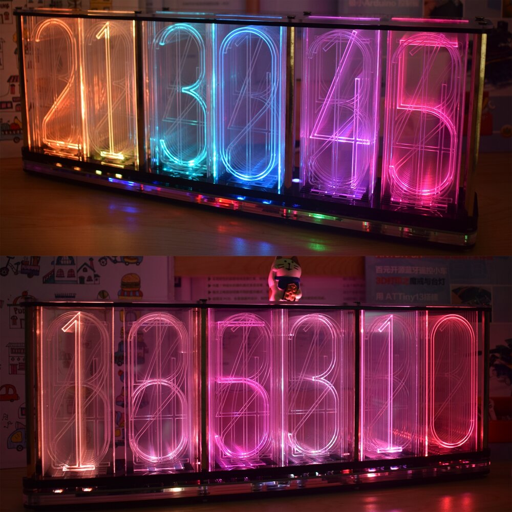 Oversize Font Analog Nixie Tube Clock Rainbow LED Full Color Music Spectrum DIY Kit