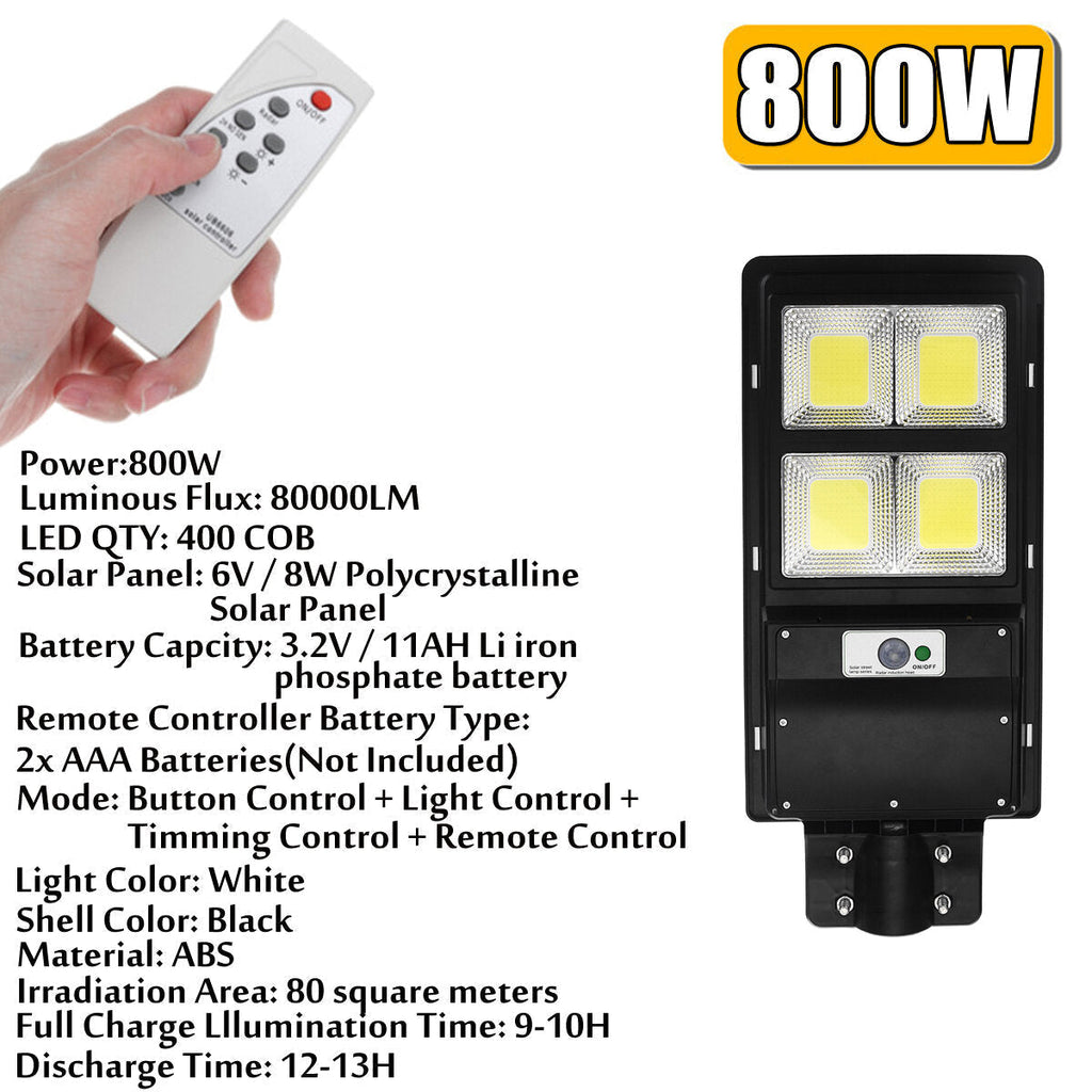 800-2000W 400/600/800 COB Solar Wall Street Light PIR Motion Garden Lamp Remote