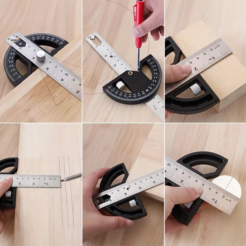 Woodworking Protractor Angle Gauge Ruler Tool - 8" & 12" Aluminum/ABS, Multi-Angle Measurement, Carpenter Essential