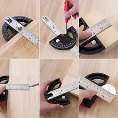 Woodworking Protractor Angle Gauge Ruler Tool - 8" & 12" Aluminum/ABS, Multi-Angle Measurement, Carpenter Essential