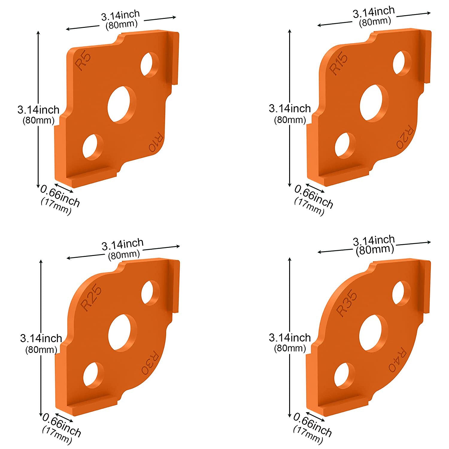 Router Template Kit - 4 ABS Jigs for Woodworking, 8 Sizes (R5-R40), Durable & Easy to Use for Fillet Cuts, 180g