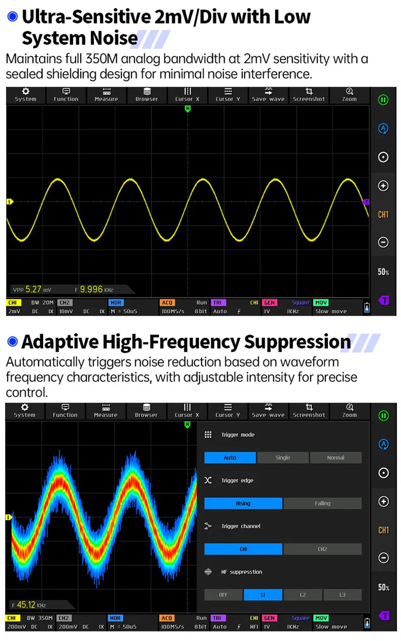 4-IN-1 350MHz 1GSPS Tablet Oscilloscope Signal Generator Spectrum Analyzer Frequency Response Analyzer