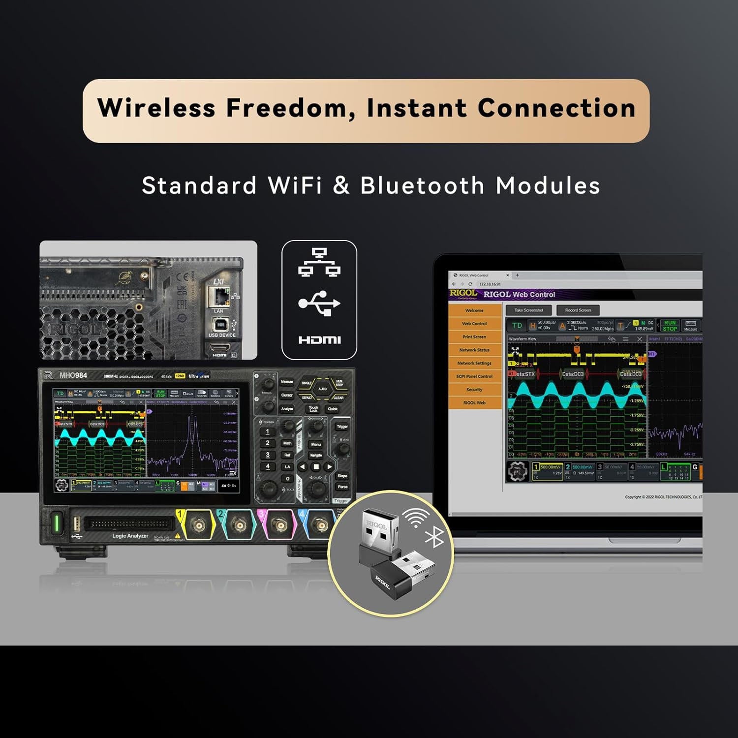 High Precision Digital Oscilloscope 4 Channels 800MHz Bandwidth 12-Bit Resolution 4GS Sampling Rate Touchscreen USB HDM Signal Analysis
