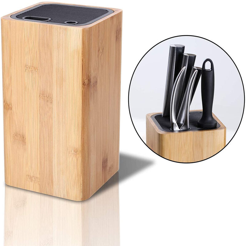 Eco-Friendly Bamboo Kitchen Knife Holder Scissors Sharpening Rod Space Saver Knife Drier Storage Tool with Drain Holes