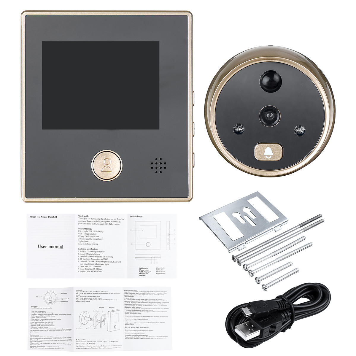 3Inch LCD Wired Digital Peephole Viewer 120 Door Security Doorbell Video Camera
