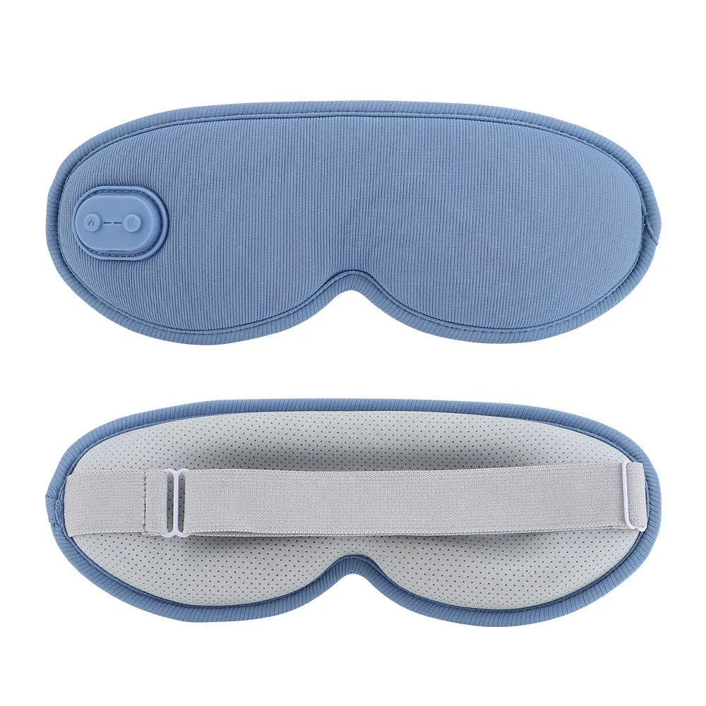 Heated 3D Sleep Eye Mask with Vibration, Hot Compress, Adjustable Temperature, Reduces Dark Circles & Puffiness - Blue
