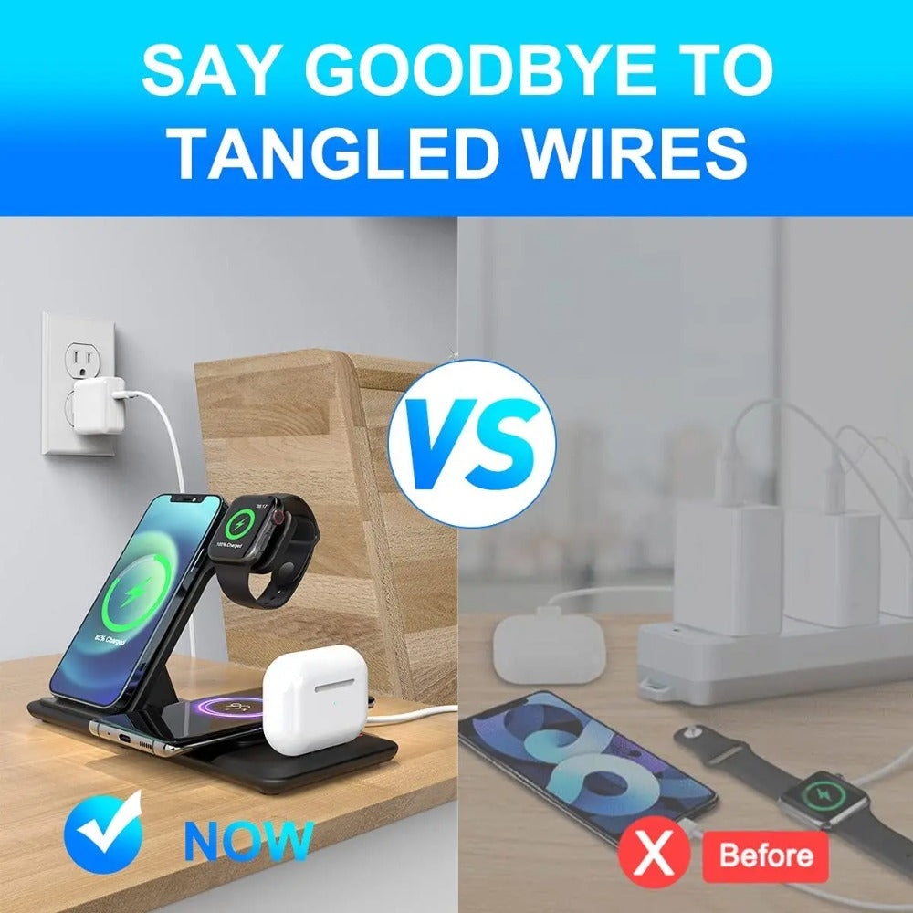 4-in-1 Wireless Charger with USB Cable, 15W Fast Charging for iPhone, Samsung, AirPods, Apple Watch - Anti-Slip Design