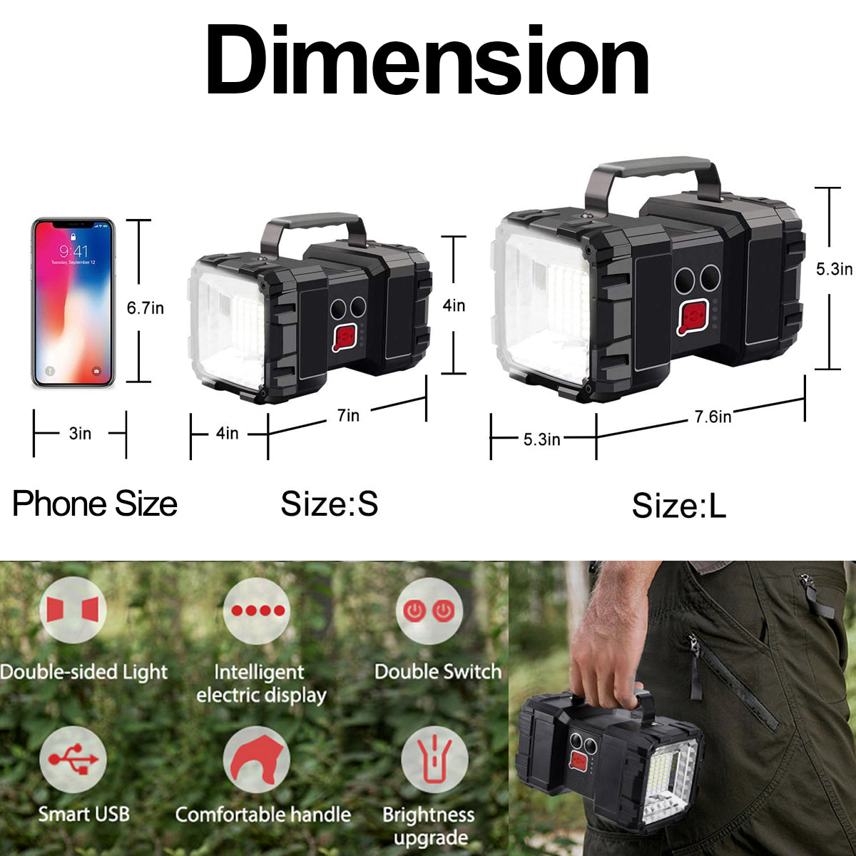 Super Bright LED Flashlight 7 Modes USB Rechargeable Spotlight Waterproof Floodlight Camping Hunting