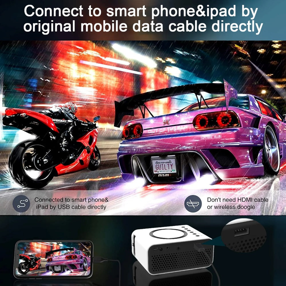 LED Smart TV Portable Home Theater USB Wire Wifi Wireless Sync Phone Game Beamer 1080P Video