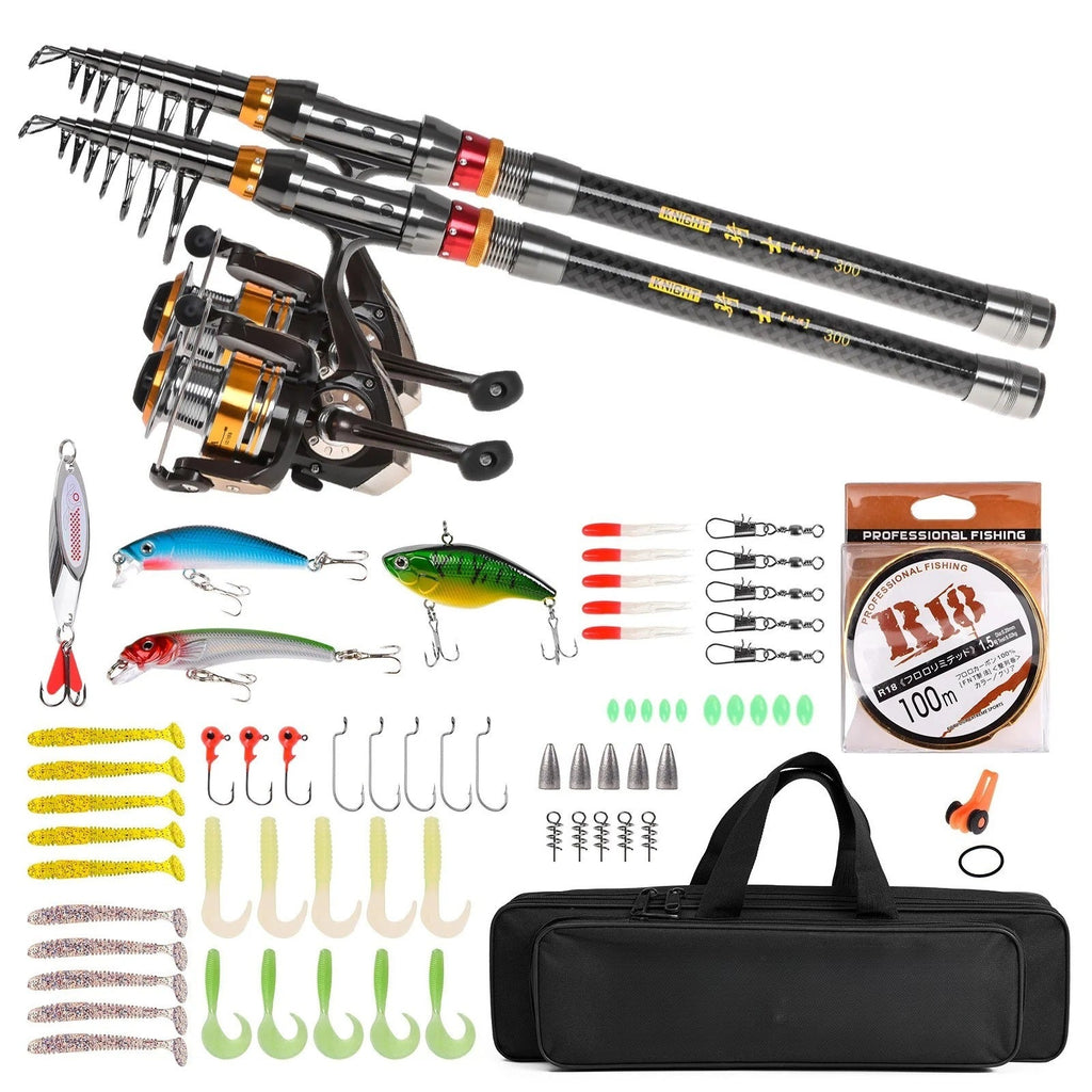 Carbon Fiber Fishing Rod & Reel Combo: Telescopic, Spinning Reel, Lures, Jig Hooks, Carry Bag - Saltwater & Freshwater Ready