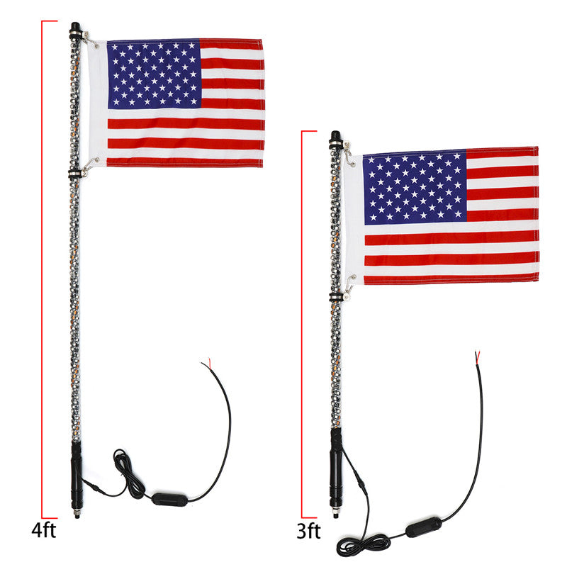 4/5ft Lighted LED Car Whip Lights 5050RGB Flagpole Lamp w/Flag + Remote For Jeep ATV UTV