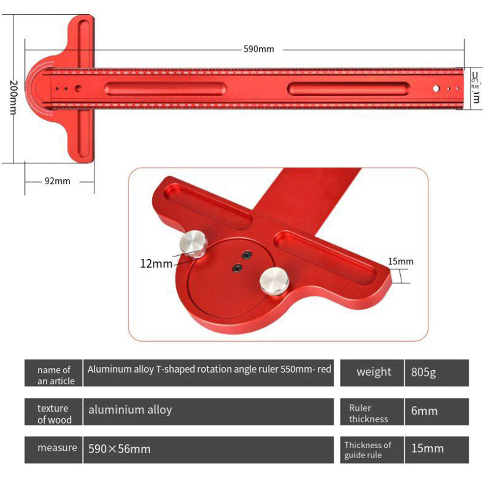 Multi-Use Aluminum Ruler with Laser Engraving, Durable Design, Adjustable Angles - Black & Red Options Available