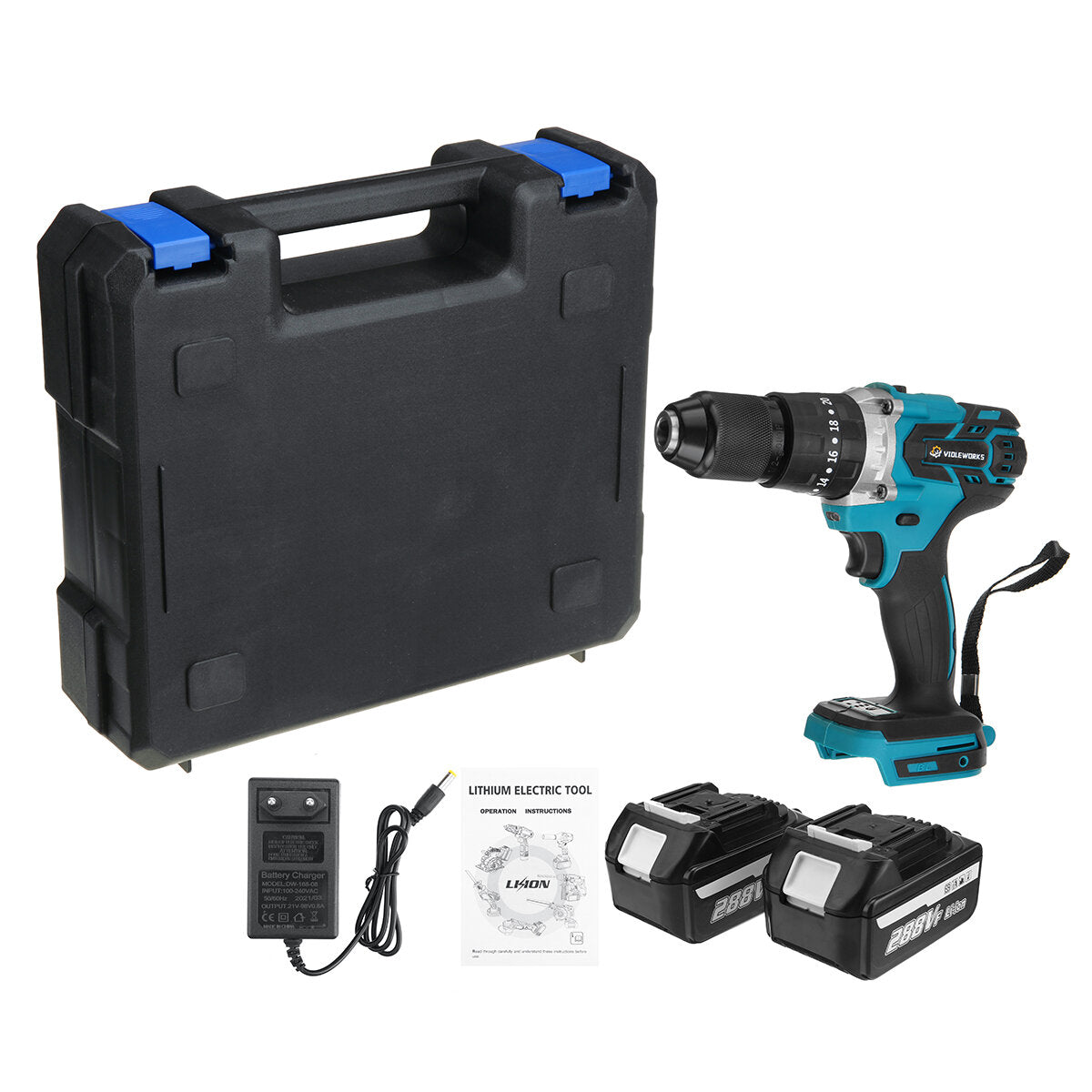 3 In 1 Cordless Electric Impact Drill Driver Brushless Driver Drill Hammer with EU Plug LED Working Light
