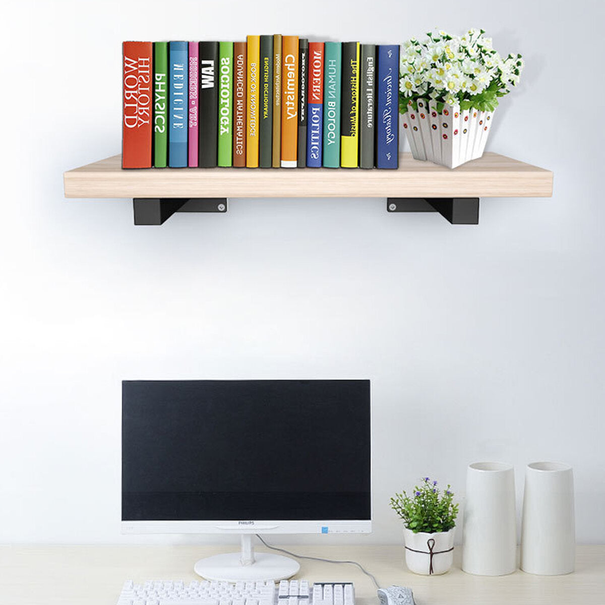 2Pcs Retro Iron Wall Shelf Brackets Floating Boards Holder 15/20/25/30CM