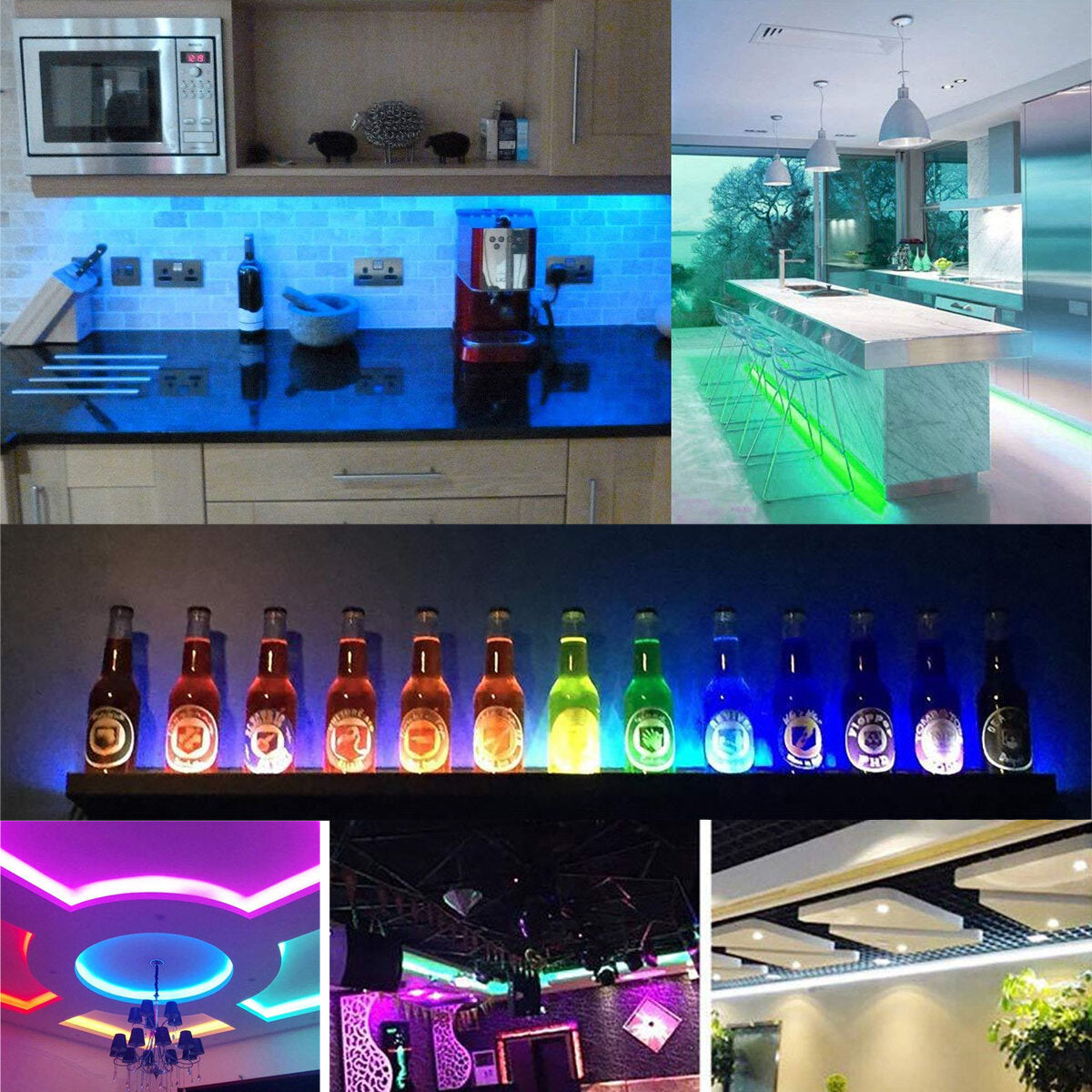 0.5M/1M/3M/5M Waterproof 5050 RGB LED Strip Light Kit Color Changing Tape Under Cabinet Kitchen Lighting