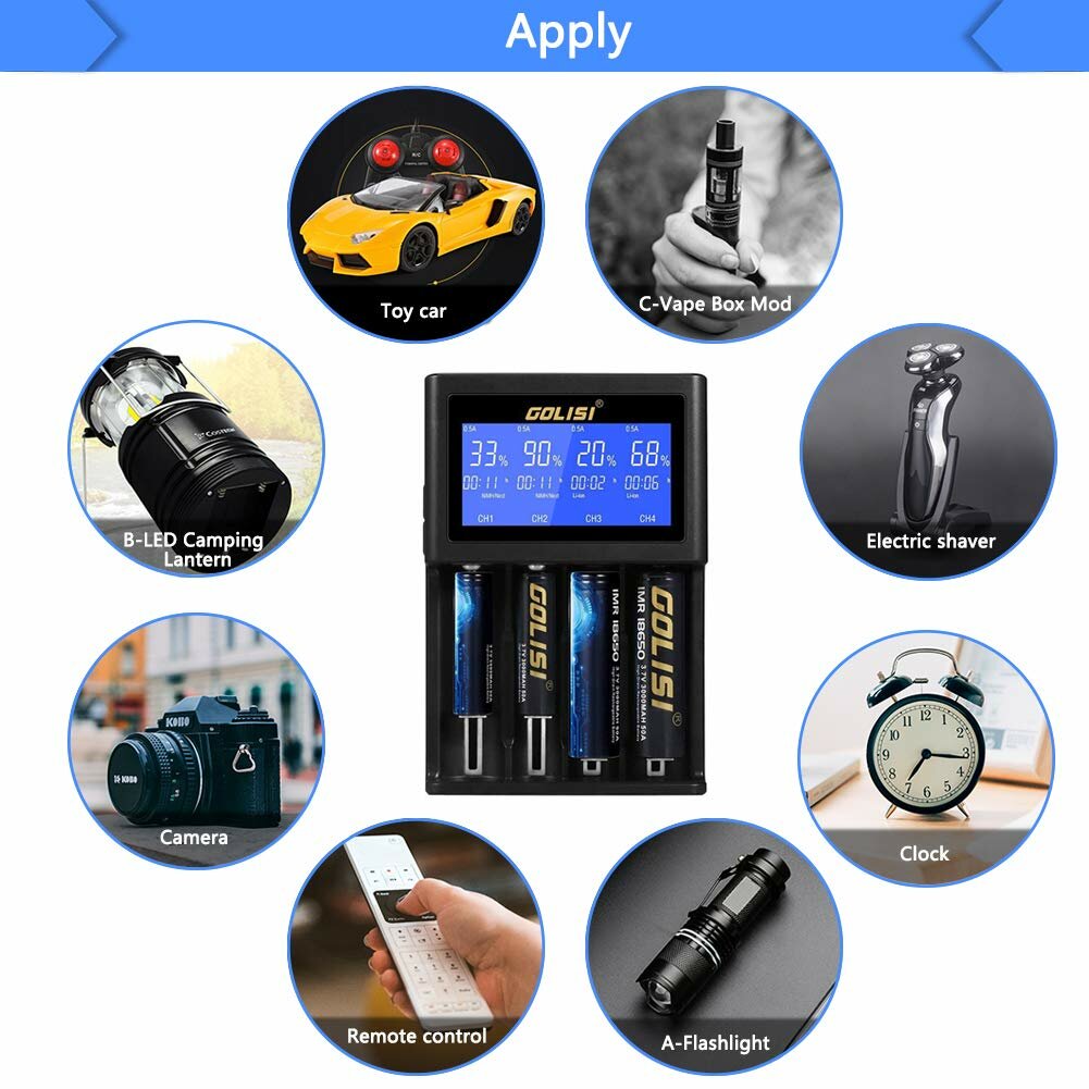 LCD Screen Display USB Charging Intelligent 2A Fast Battery Charger Li-ion NIMH Batteries