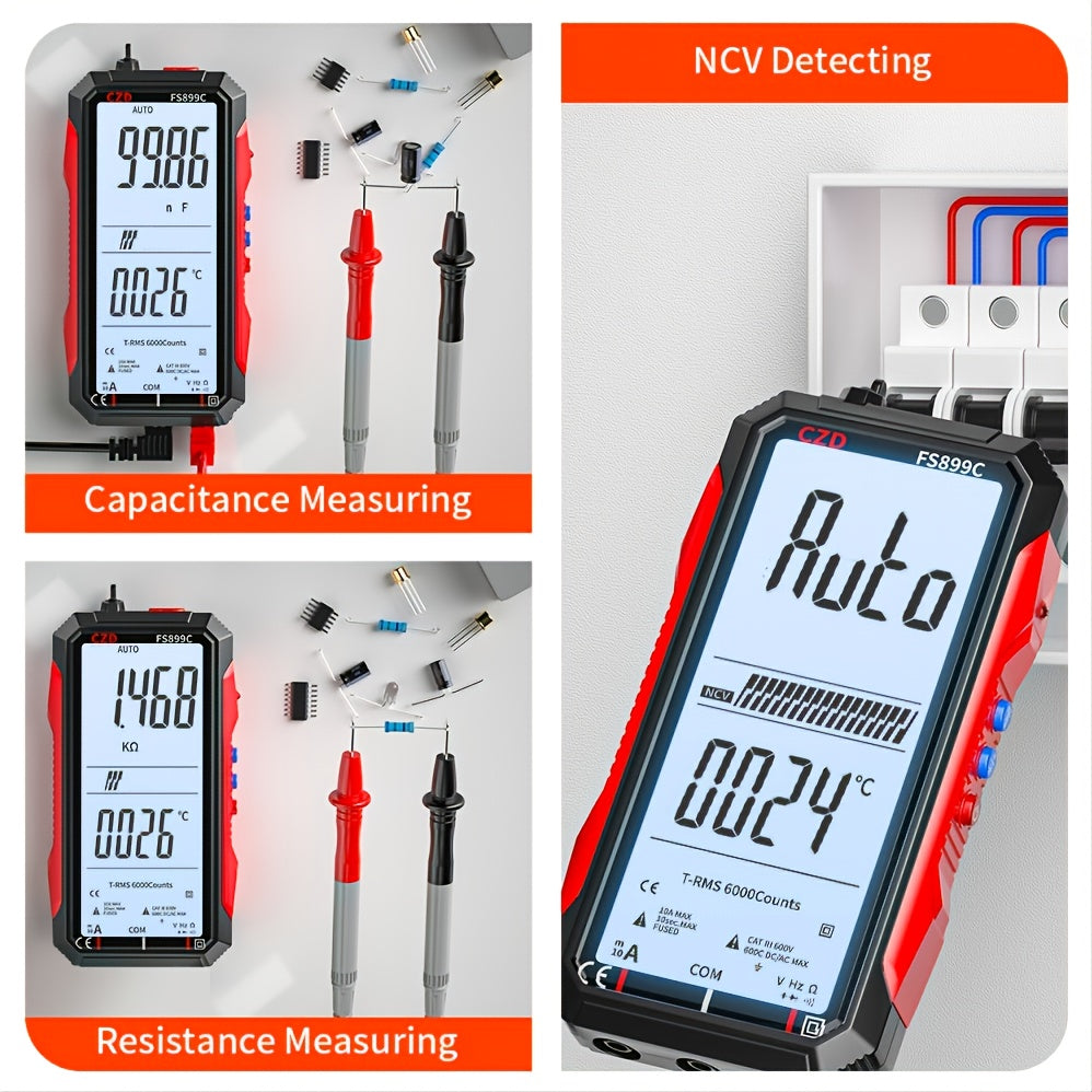 Full Screen Rechargeable 6000 Counts Auto Range Digital Professional Multimeter