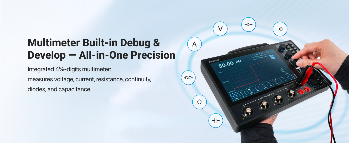 NEW Micsig AHO14-200 Automotive Oscilloscope 12bit 200MHz Bandwidth 1GSa/s Sampling Rate 4 Channels 110Mpts Memory 8 Inch Touch Screen