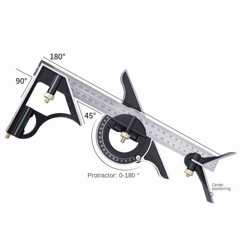 12" Professional Resolution Adjustable Stainless Steel Angle Combination Square Ruler