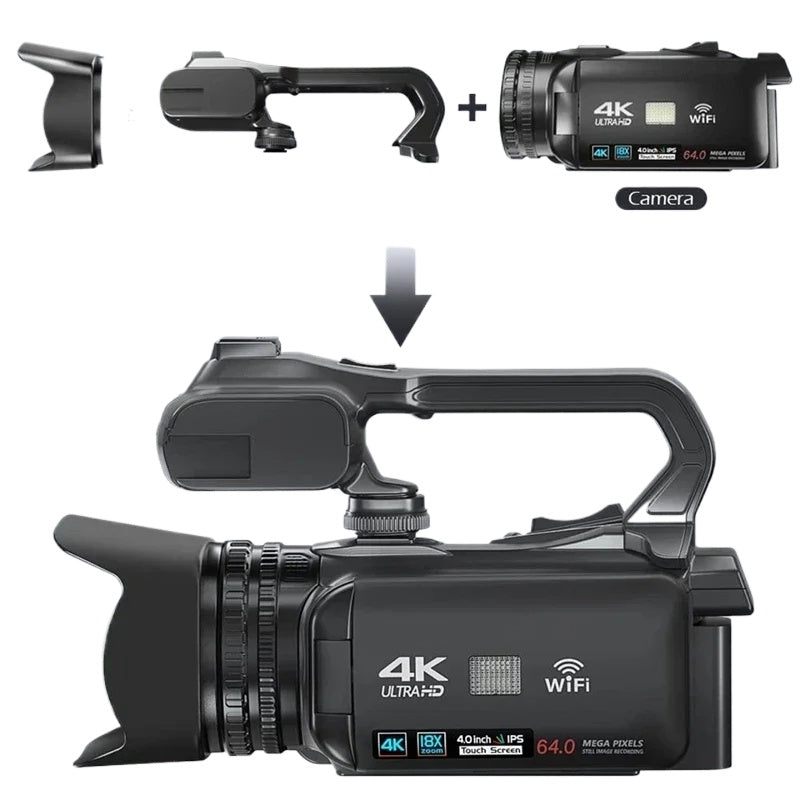 4K 64MP WiFi Camcorder with 18X Zoom, 4.0" Touch Screen & 2.4G Remote for Meetings, Conferences & Weddings - AF Function