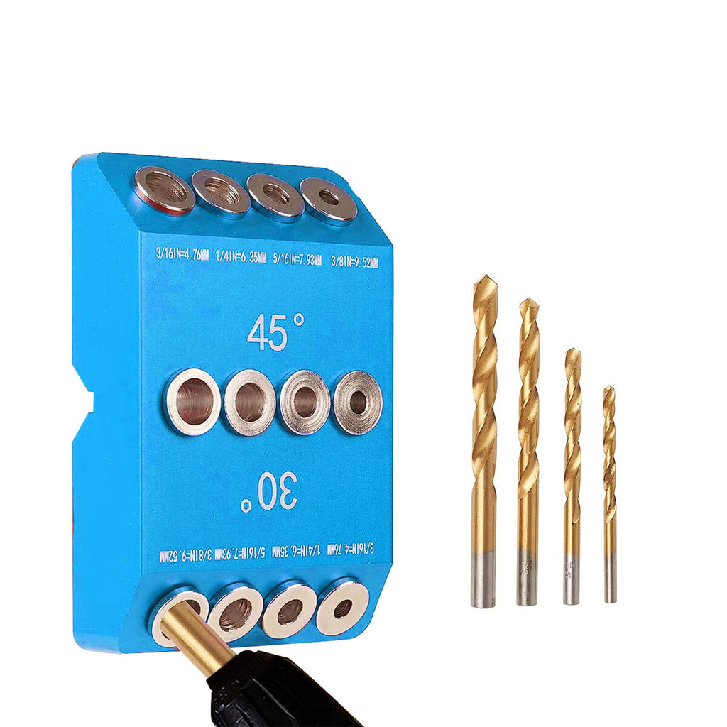 Aluminum Drill Guide for Cable Railing - 30°, 45°, 90° Angles, Multi-size Holes, Includes Titanium Drill Bits, Portable