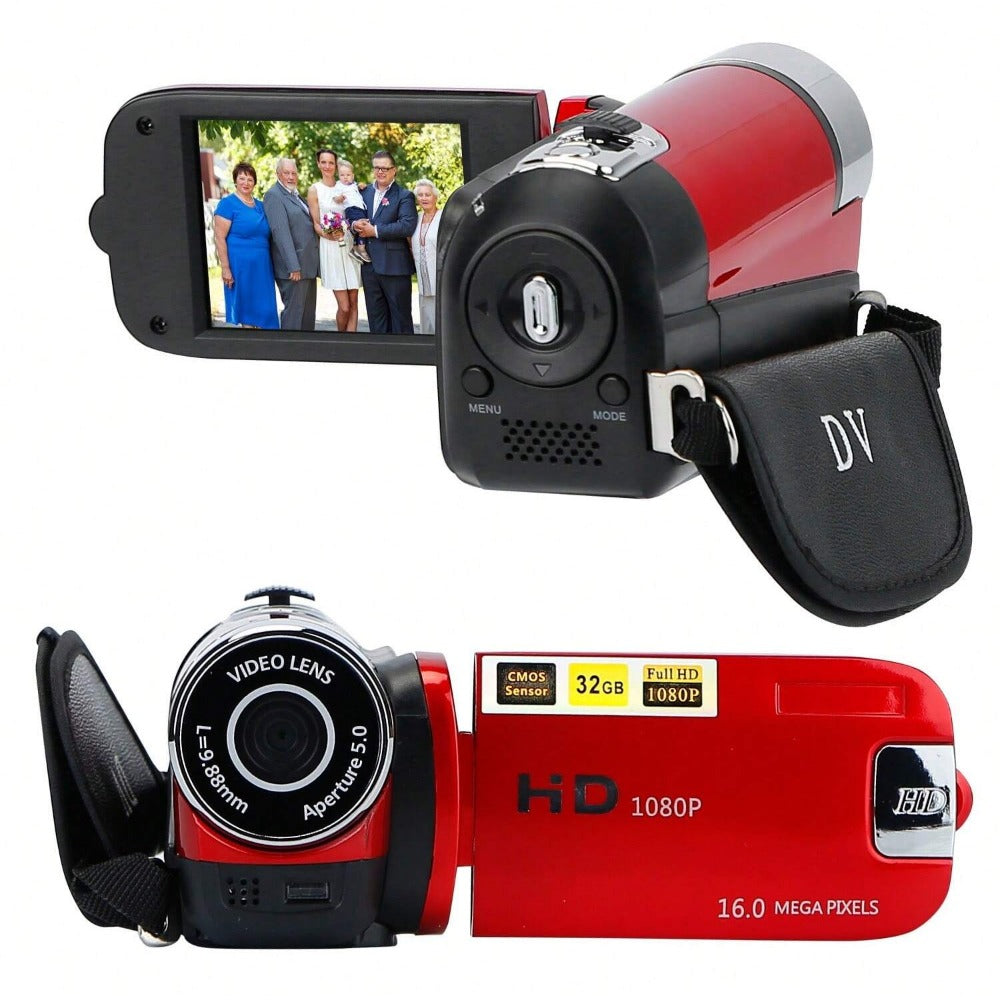 1080P Digital Video Camera with 16X Zoom, 2.7" LCD, Portable Design, Voice Recording, Supports 32GB SD Card
