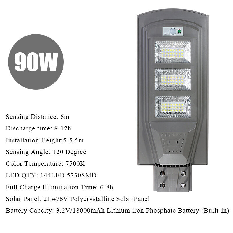 30W 60W 90W LED Solar Street Light 5730 Lamp Beads Human Body Induction + Low Light Mode White Light