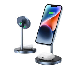 2-in-1 Magnetic Wireless Charger with USB-C Cable for iPhone 15/14/13/12 & Bluetooth Earphones, 20W Max Output