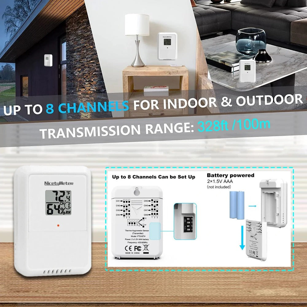 7-in-1 WiFi Weather Station with Outdoor Sensor - Temp/Humidity/Pressure/Wind/Rain/Moon Forecast, Wireless Indoor Clock