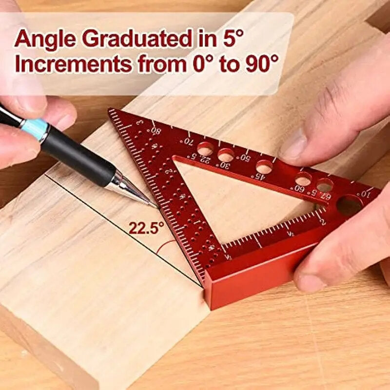 Compact 4" Aluminum Square Tool for Precise Angles, Measurements & Marking - Rust-Proof, Portable, Red