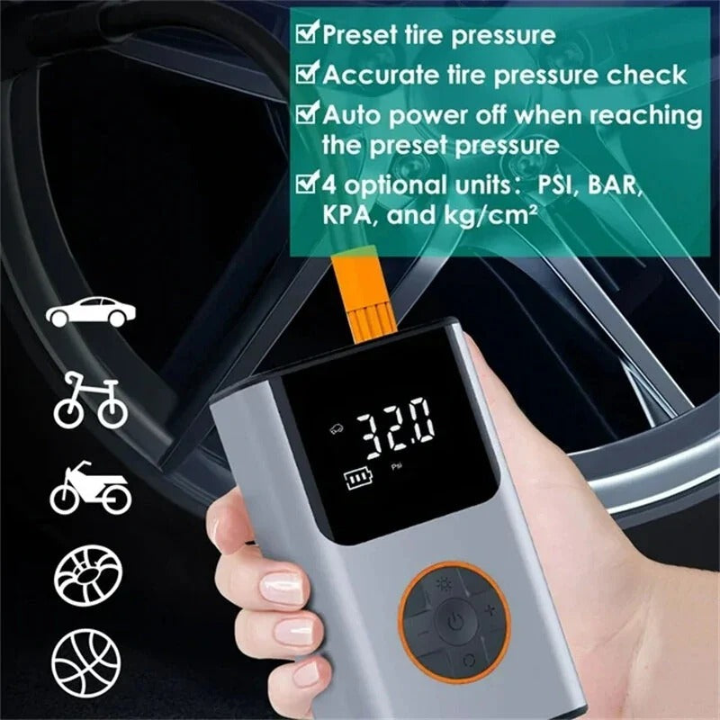 150PSI Fast Bike Pump - 5 Modes, 70W 2000mAh, USB Rechargeable, Digital Display, for Bicycle/Car/Basketball