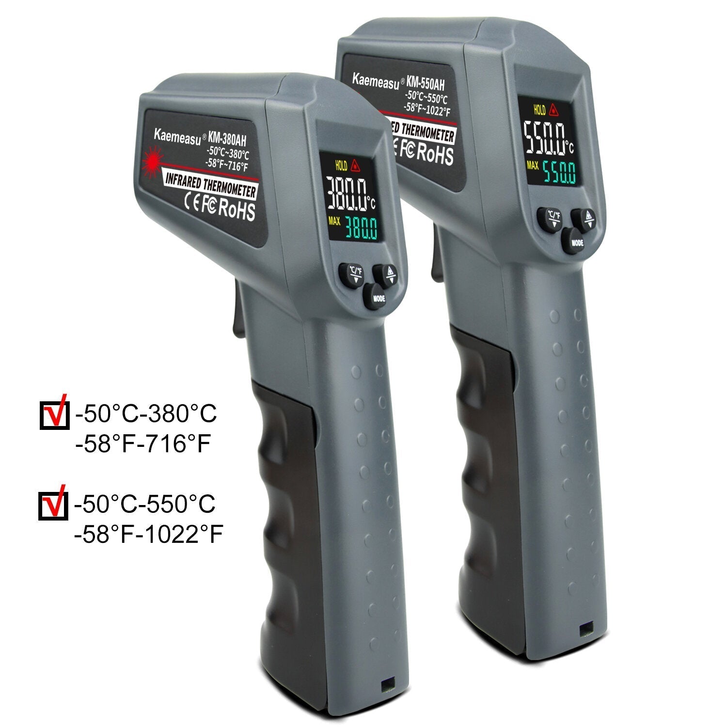 -50-550/-58-1022 Multifunctional Color Screen Infrared Thermometer Laser Industrial Temperature Measurement