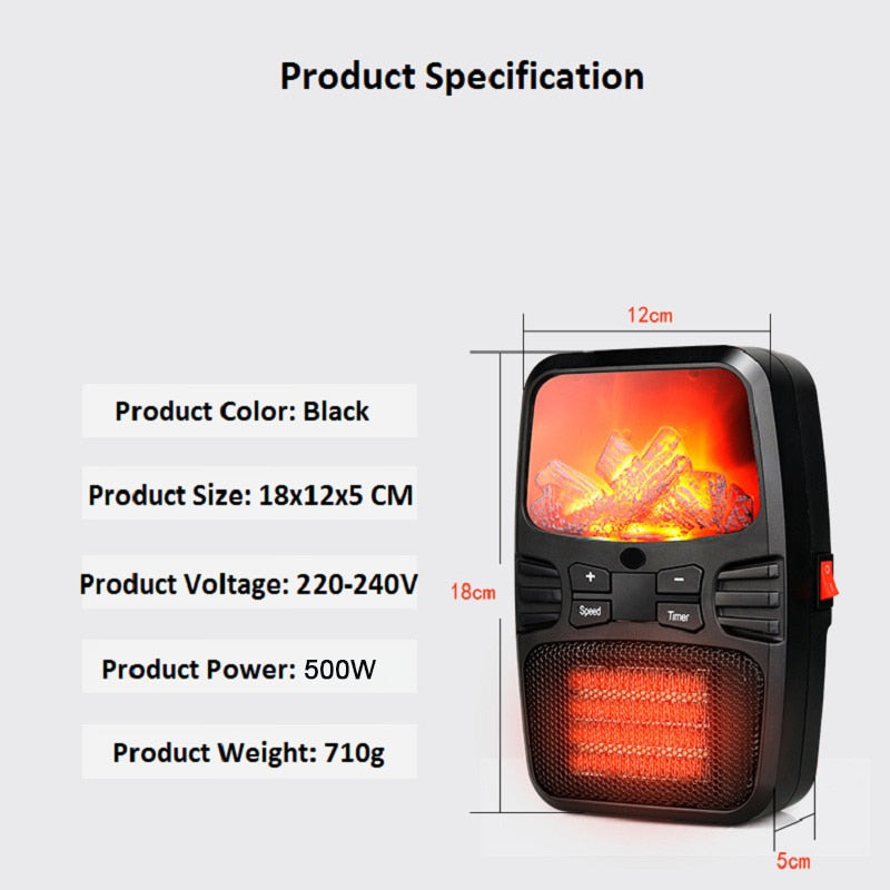 Compact Remote Control Electric Heater - PTC Wall Plug Fan for Fast Room Warming