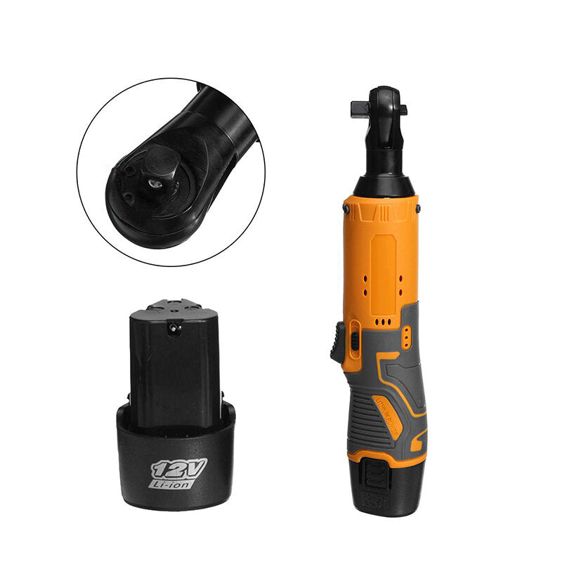 3/8" 12V 90 Cordless Electric Wrench LED Ratchet Right Angle Wrench Tool Set w/ 2 Battery