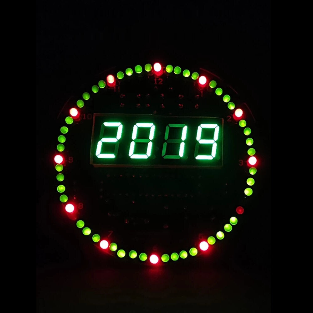 DIY RGB Round LED Electronic Clock Kit Music Alarm Clock with Housing Digital Tube Blue Red Green LED