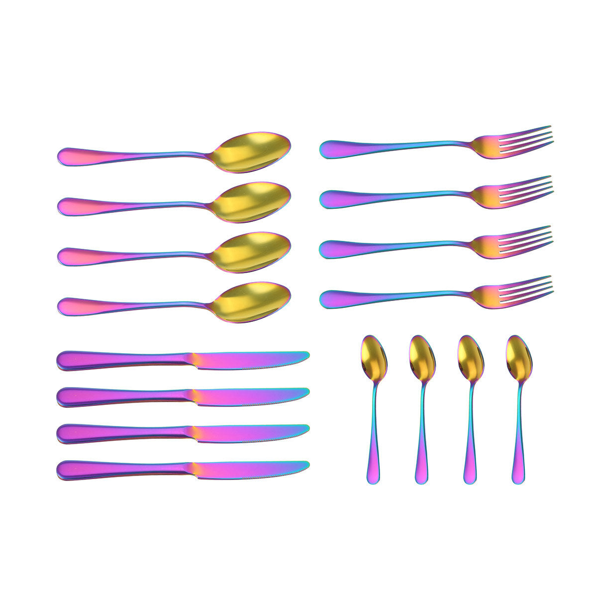 16PCS Cutlery Set Stainless Steel Rainbow Fork Spoon Kitchen Dinnerware Sets With Storage Box