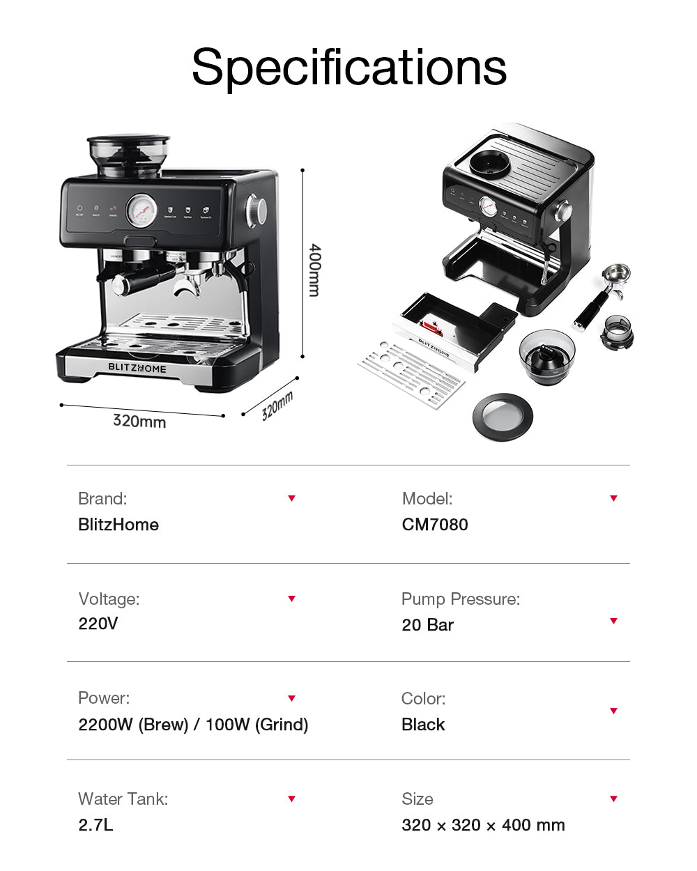20-Bar 2200W Espresso Machine, Conical Burr Grinder, Dual Boiler & Pump, PID/NTC, Hot & Cold Brew, 58mm Portafilter & Steam Wand
