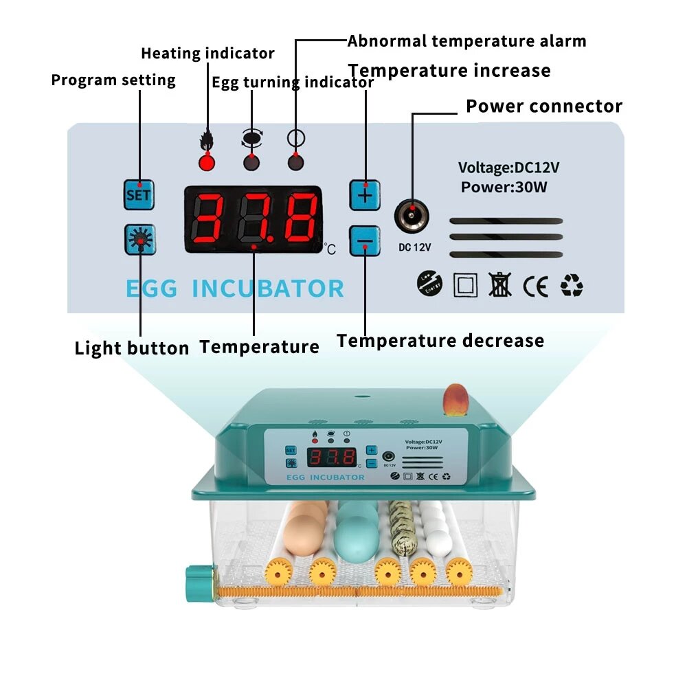 6 Eggs Incubator Egg Incubator Fully Automatic Incubator Household Brooder Temperature Controller with Automatic Turner