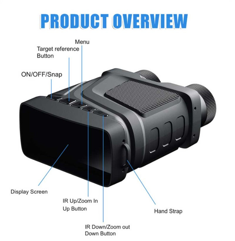 5X Zoom Infrared Night Vision Binoculars, 1080P HD, Dual Use, 7-Level IR Light, IP54 Waterproof, 300M Range for Outdoor Hunting