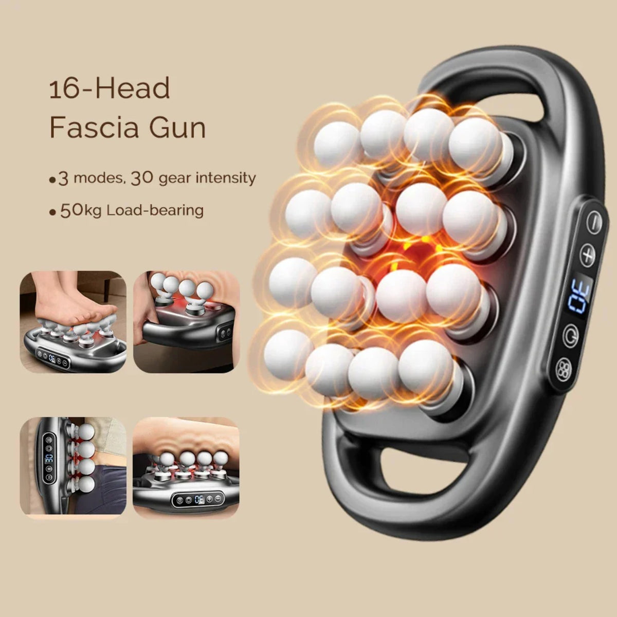 16-Head Body Massage Gun - Full Body Muscle Massager for Arms, Waist, Back, Thighs, Calves, Shoulders, and Feet