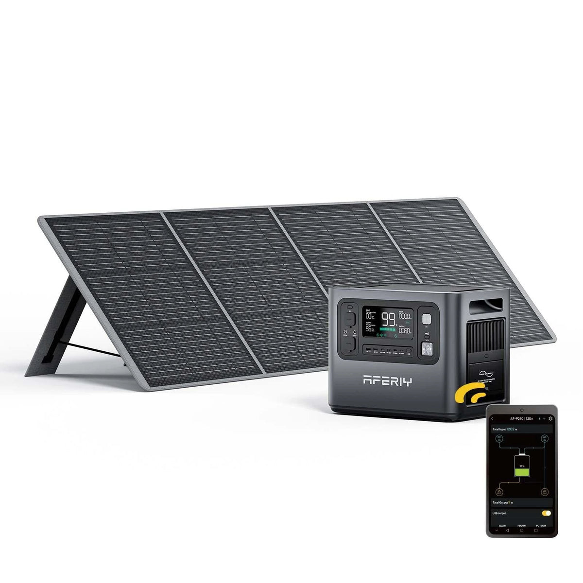 2400W 2048Wh LiFePO4 Portable Power Station with 1 x 200W Solar Panel, UK Plug, App Control & UPS for Camping & Home Backup